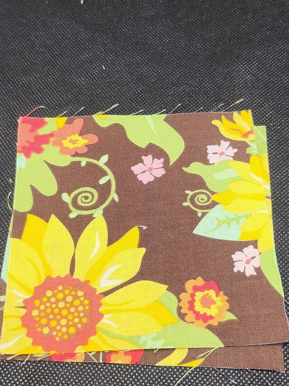 2 4.50 Inch Precut Floral Sunflower Cotton Fabric Square in Yellow and Brown